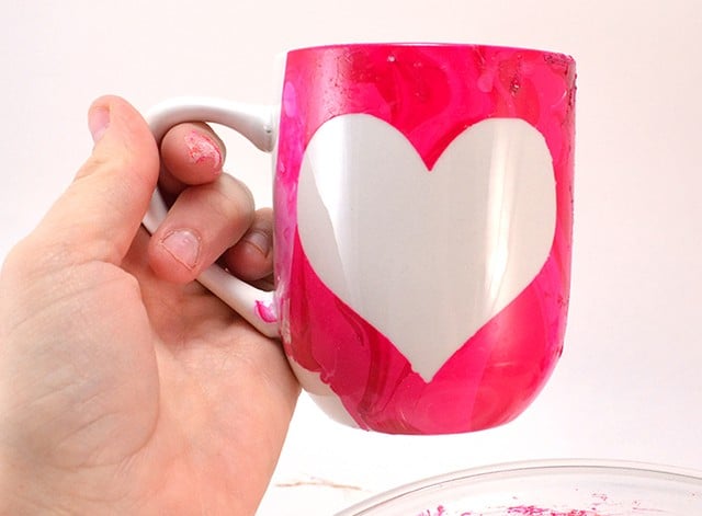 DIY Marbled Love Coffee Mugs Made with Nail Polish