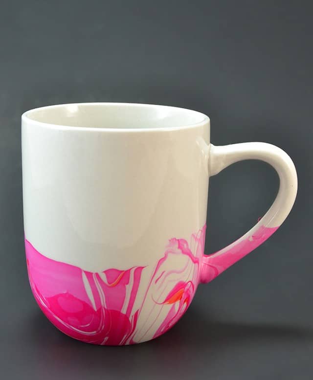 DIY Marbled Love Coffee Mugs Made with Nail Polish