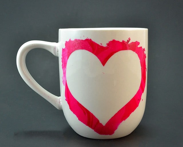 DIY Marbled Love Coffee Mugs Made with Nail Polish