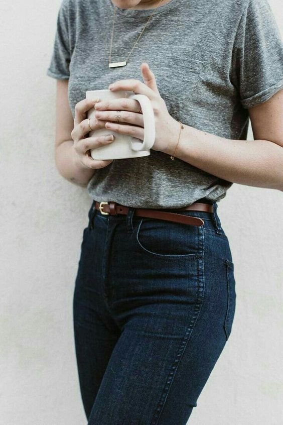 Heather Grey Tee + High-Waisted Jeans