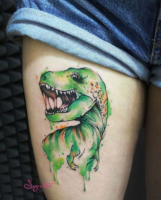 Dope watercolor t-rex tattoo