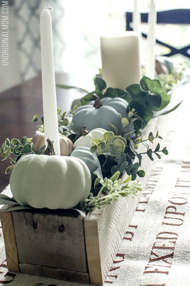 Farmhouse Fall Centerpiece with Chalk Paint Pumpkins