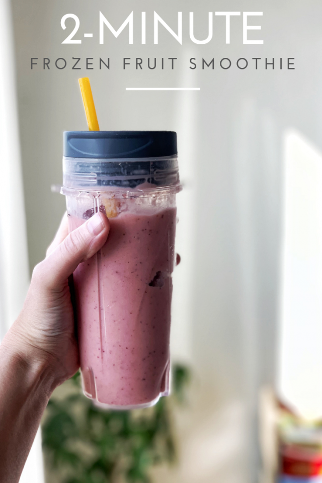 Easy 2-Minute Frozen Fruit Smoothie - For this particular smoothie, I used a frozen "mixed fruit" assortment of sliced peaches, seedless red grapes, pineapple chunks, and strawberries. BUT you can do any frozen fruit you like, which is the beauty of this recipe!