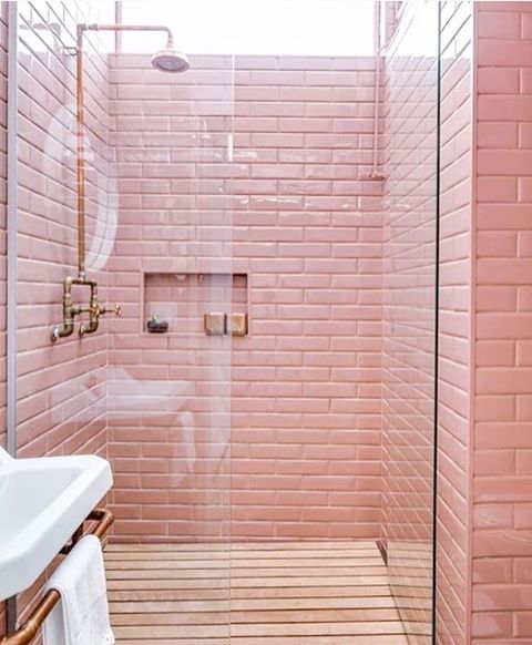 millennial pink bathroom tiles