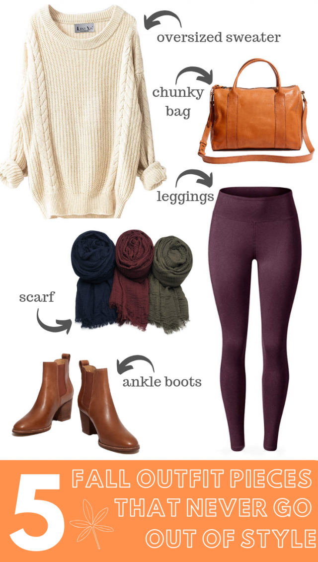 5 Fall Outfit Pieces That Never Go Out of Style At Any Age - these are Fall fashion staples - scarf, boots, sweater, leggings, big bag - that we should all have in our closets (in multiple styles and colors, of course) to put together an easy, comfy, cozy, and street style-worthy outfit perfect for the cool climate. 