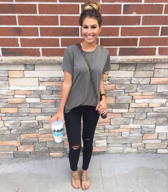 Grey Tee and Black, Distressed Jeans