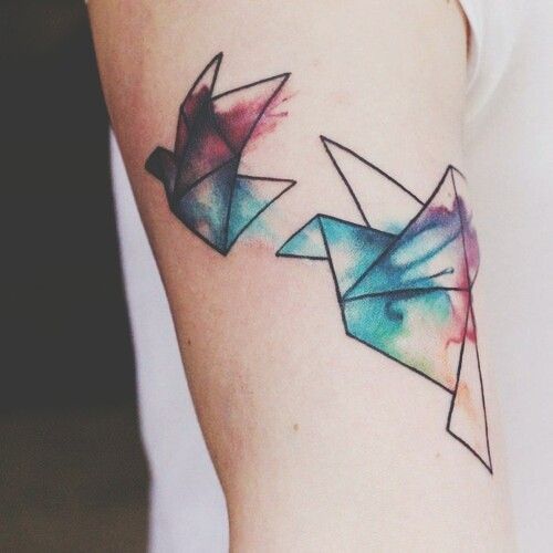 Origami watercolor birds tattoo