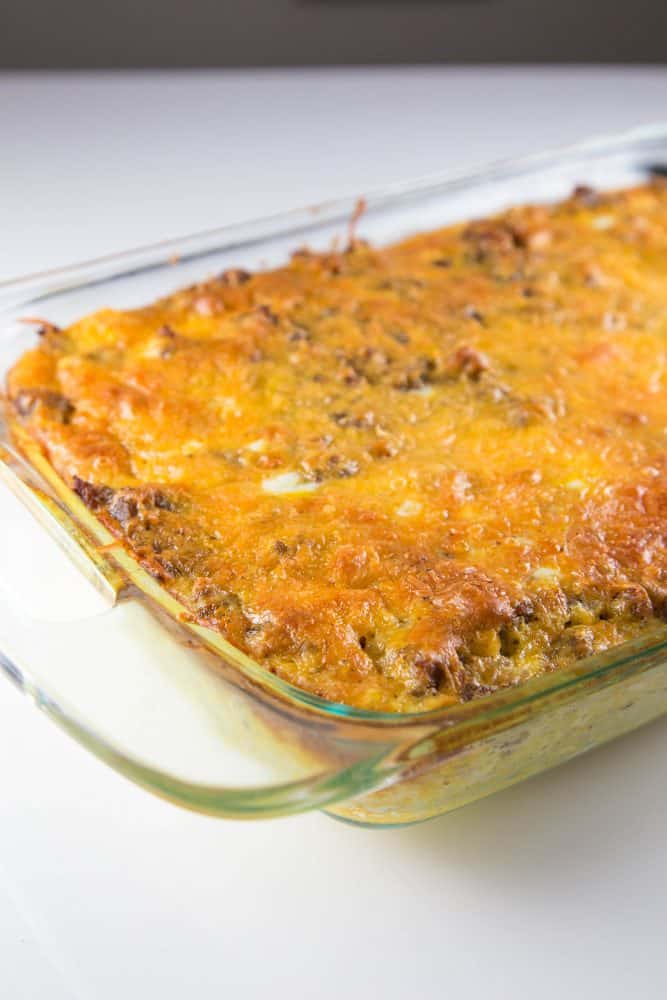 Overnight Cheesy Sausage and Hashbrown Breakfast Casserole Recipe