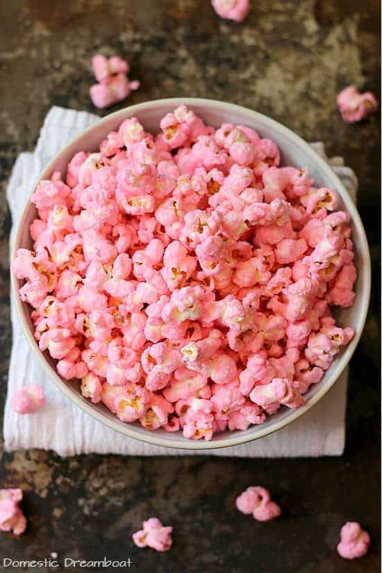 bowl of millennial pink popcorn