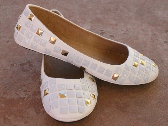 White Studs on White Flats Shoe Makeover