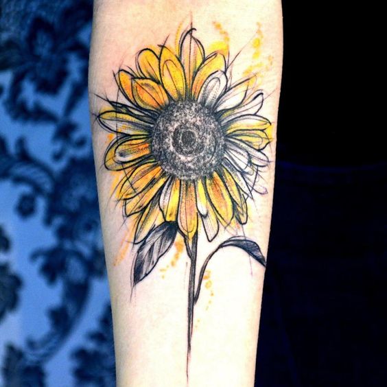 A sunny sunflower watercolor tattoo