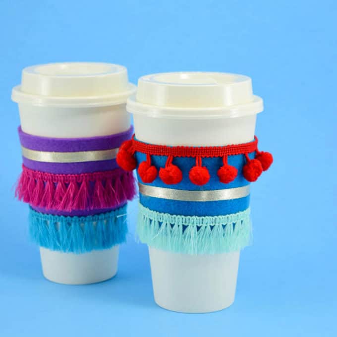 Quick Boho Fringed Felt Coffee Sleeves