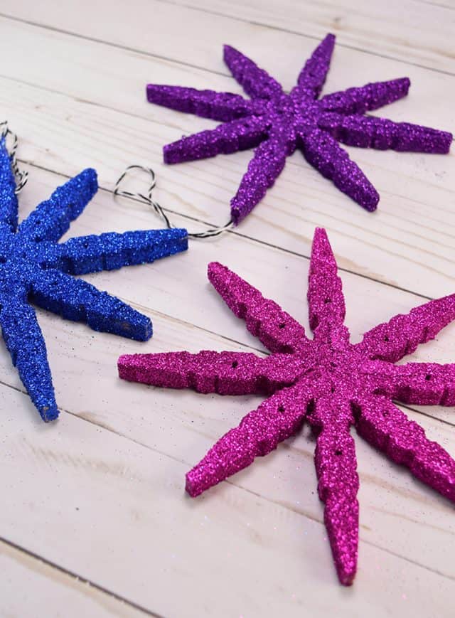 DIY Glitter Clothespin Snowflakes Craft