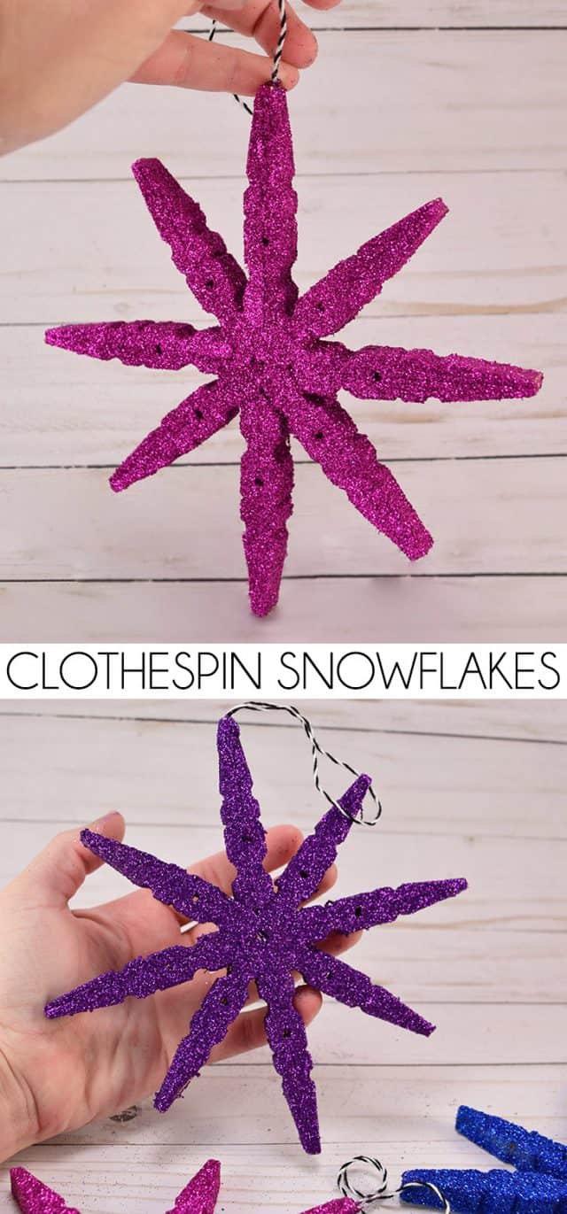 DIY Glitter Clothespin Snowflakes Craft