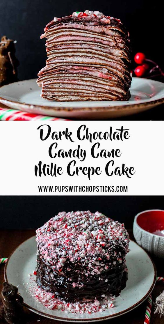 Dark Chocolate Candy Cane Mille Crepe Cake Recipe by Pups with Chopsticks