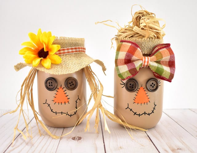 Easy Mason Jar Scarecrows Fall Craft