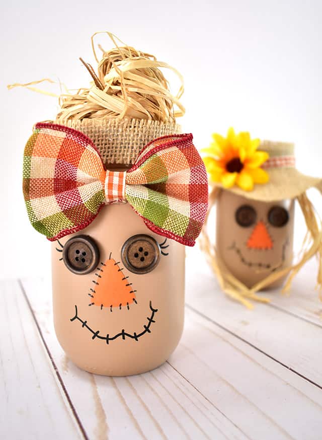 Easy Mason Jar Scarecrows Fall Craft