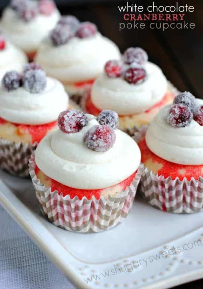 White Chocolate Cranberry Poke Cupcakes